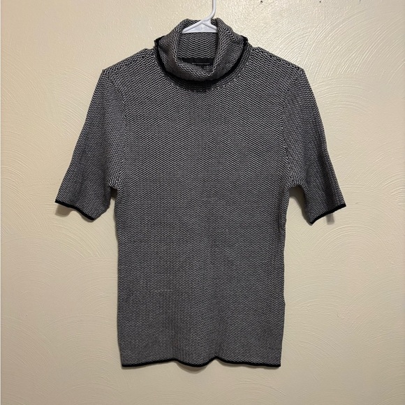 White House Black Market Sweaters - White House Black Market Black White Chevron Knit Turtleneck Top Large